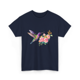 Hummingbird and Flowers Nature T-Shirt - Navy