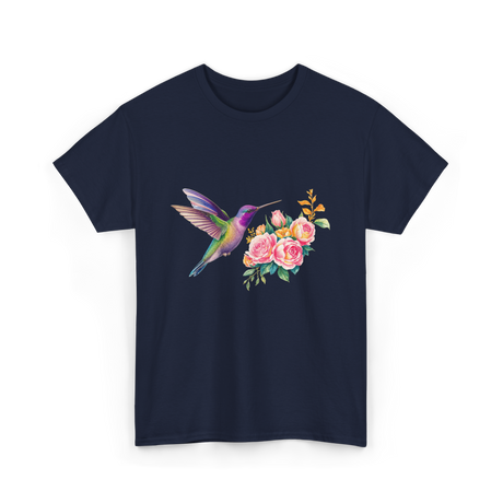 Hummingbird and Flowers Nature T-Shirt - Navy