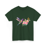 Hummingbird and Flowers Nature T-Shirt - Forest Green