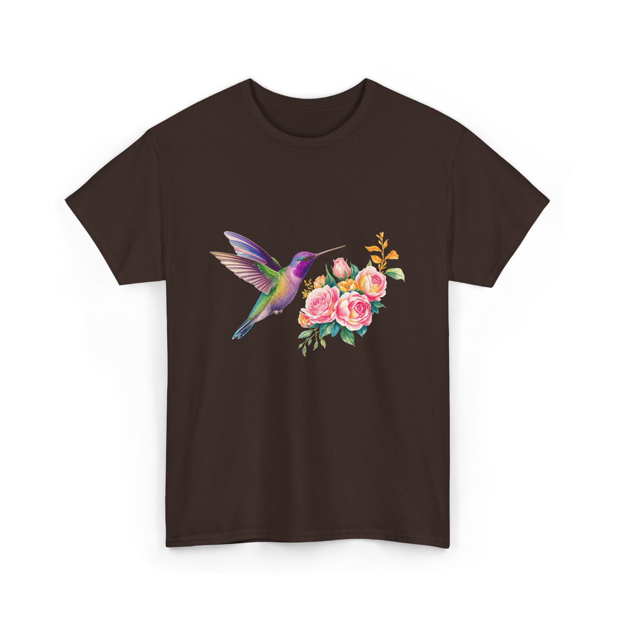 Hummingbird and Flowers Nature T-Shirt - Dark Chocolate