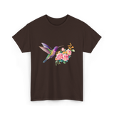 Hummingbird and Flowers Nature T-Shirt - Dark Chocolate