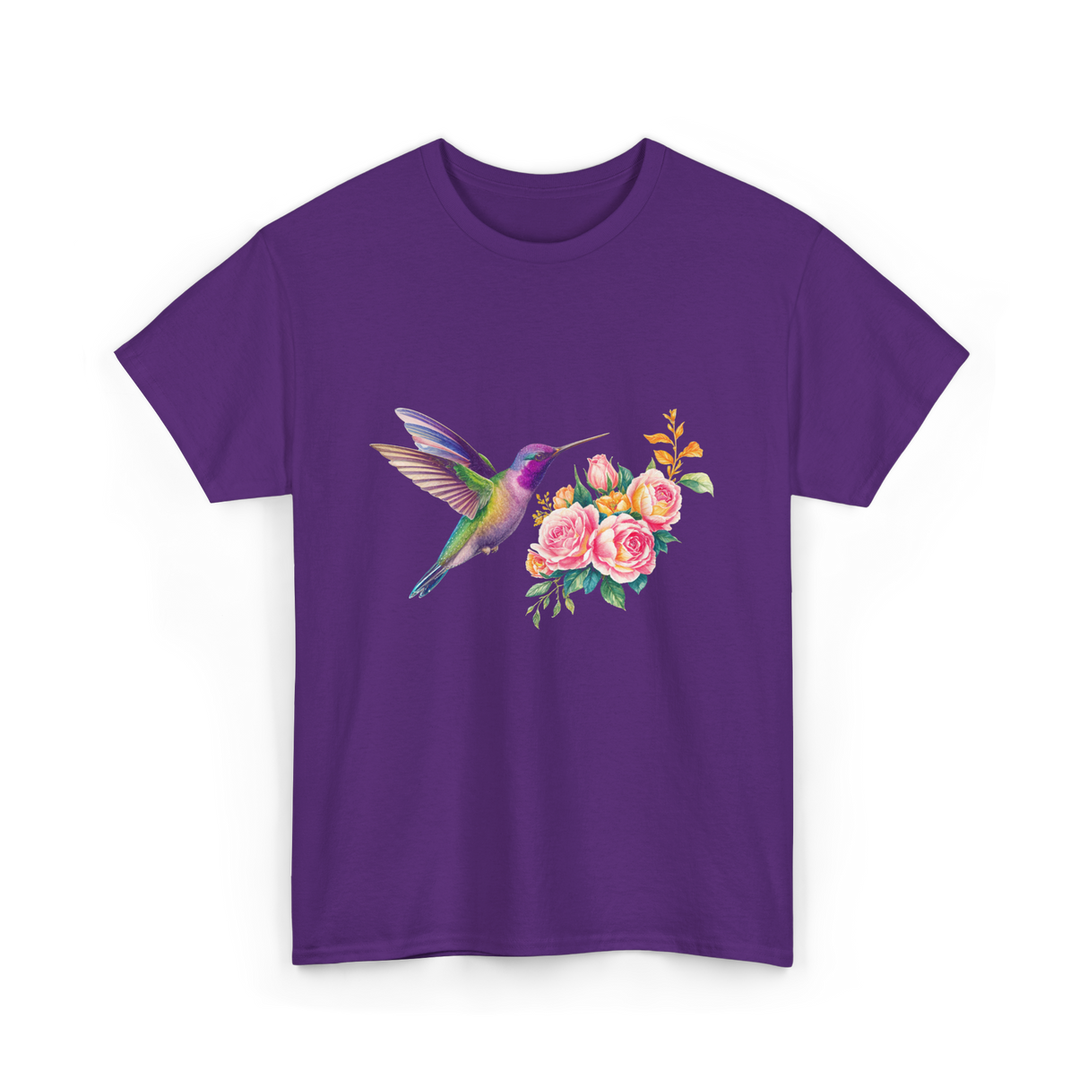 Hummingbird and Flowers Nature T-Shirt - Purple