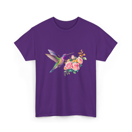 Hummingbird and Flowers Nature T-Shirt - Purple