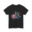 Hummingbird Floral Birding Watchers T-Shirt - Black