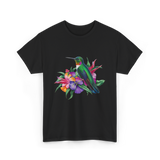 Hummingbird Floral Birding Watchers T-Shirt - Black