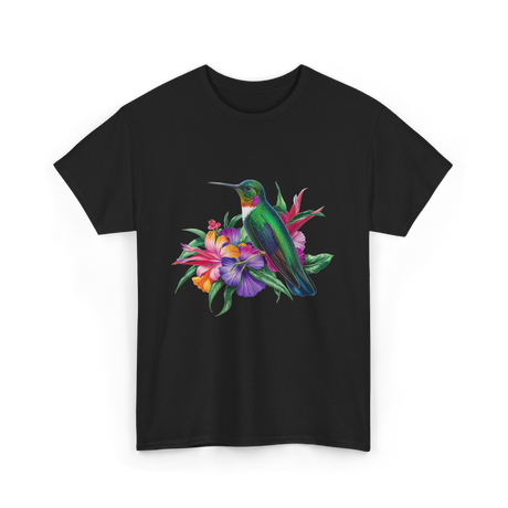 Hummingbird Floral Birding Watchers T-Shirt - Black