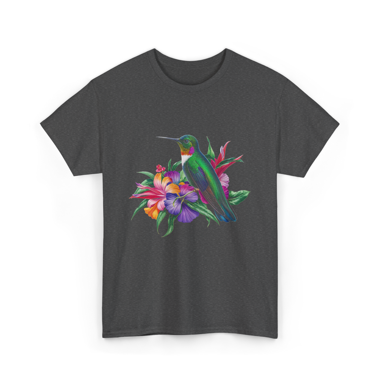 Hummingbird Floral Birding Watchers T-Shirt - Dark Heather