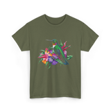 Hummingbird Floral Birding Watchers T-Shirt - Military Green