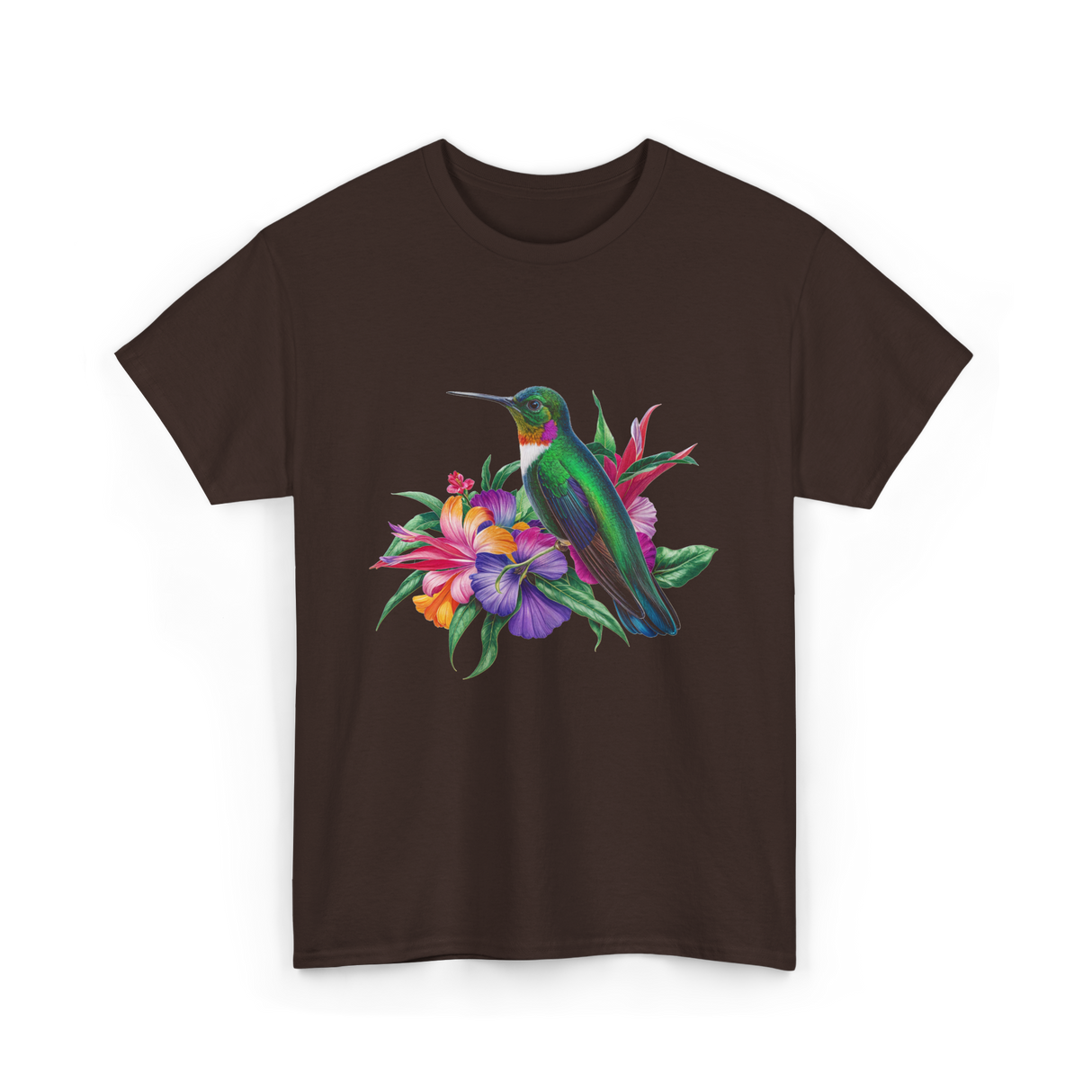 Hummingbird Floral Birding Watchers T-Shirt - Dark Chocolate