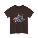 Hummingbird Floral Birding Watchers T-Shirt - Dark Chocolate