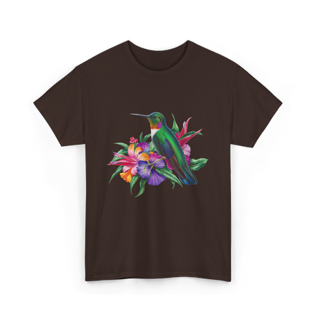 Hummingbird Floral Birding Watchers T-Shirt - Dark Chocolate