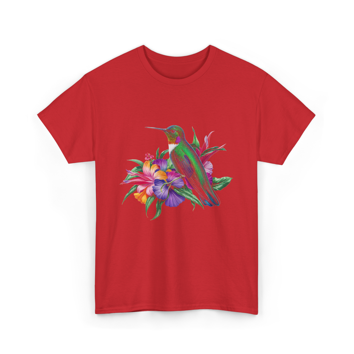 Hummingbird Floral Birding Watchers T-Shirt - Red