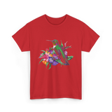 Hummingbird Floral Birding Watchers T-Shirt - Red