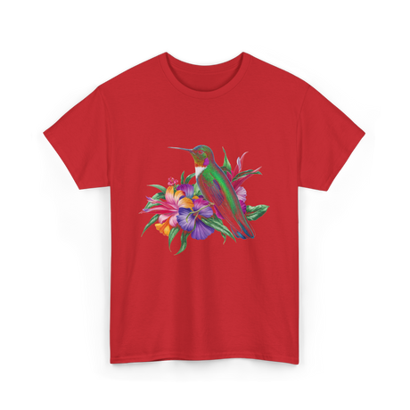 Hummingbird Floral Birding Watchers T-Shirt - Red