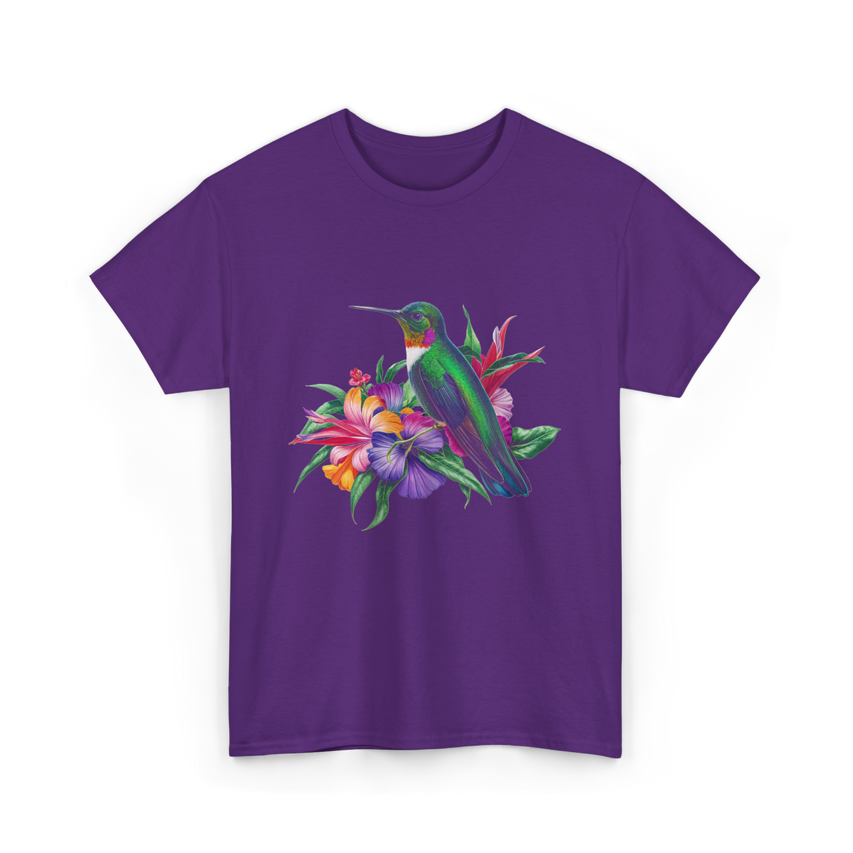 Hummingbird Floral Birding Watchers T-Shirt - Purple