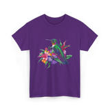 Hummingbird Floral Birding Watchers T-Shirt - Purple