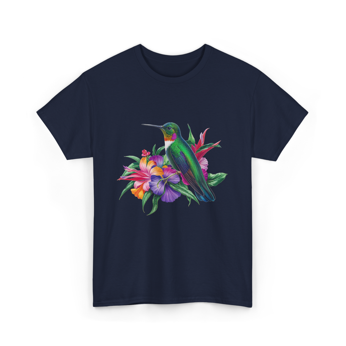 Hummingbird Floral Birding Watchers T-Shirt - Navy