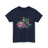 Hummingbird Floral Birding Watchers T-Shirt - Navy