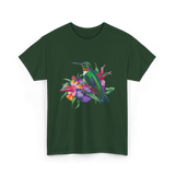 Hummingbird Floral Birding Watchers T-Shirt - Forest Green