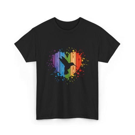 Hummingbird Heart Colorful T-Shirt - Black