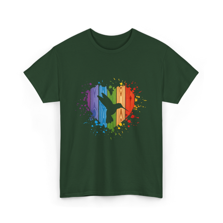 Hummingbird Heart Colorful T-Shirt - Forest Green