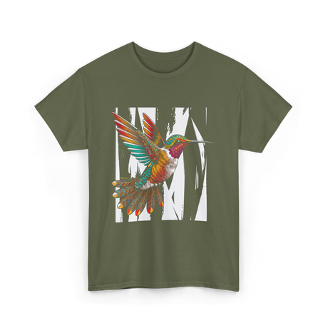 Hummingbird Tribal Art Hummingbird Design T-Shirt - Military Green