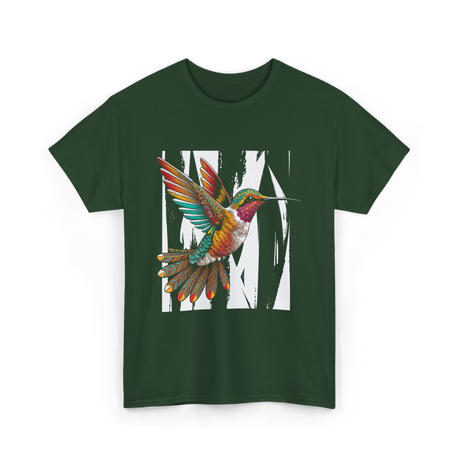 Hummingbird Tribal Art Hummingbird Design T-Shirt - Forest Green