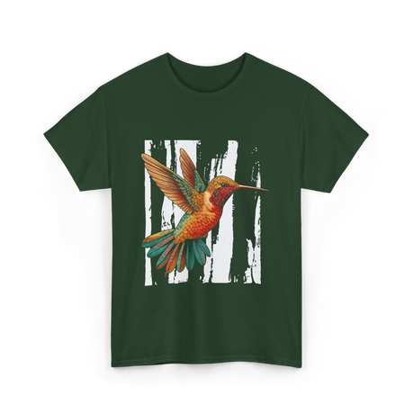 Hummingbird Tribal Art Indian Design T-Shirt - Forest Green