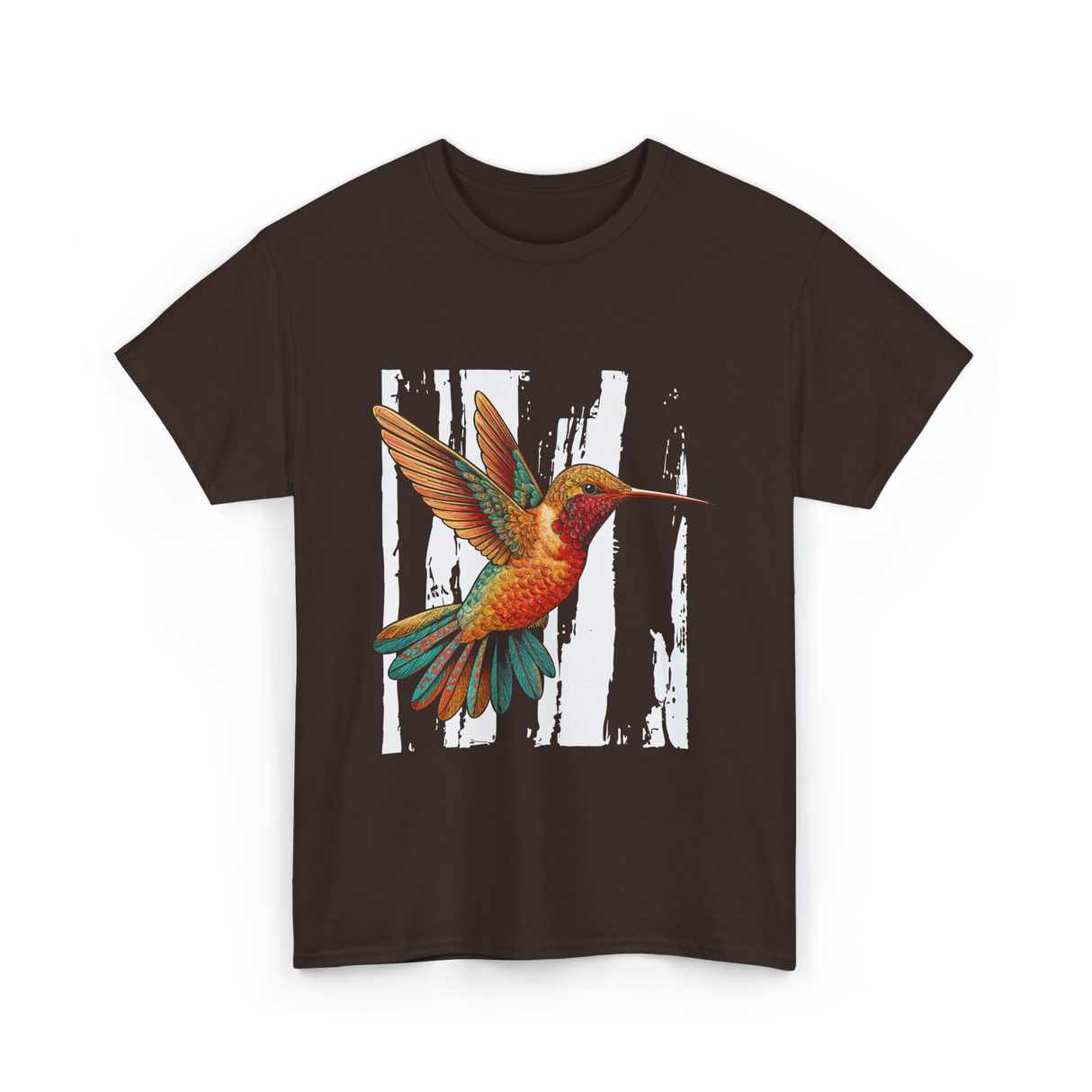 Hummingbird Tribal Art Indian Design T-Shirt - Dark Chocolate