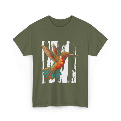 Hummingbird Tribal Art Indian Design T-Shirt - Military Green