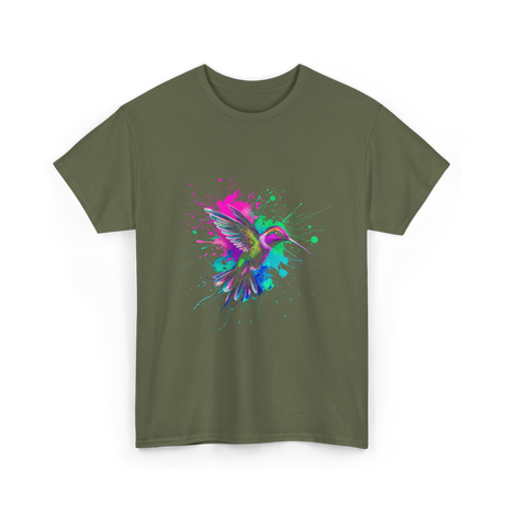 Hummingbird Watercolor Art Hummingbird T-Shirt - Military Green