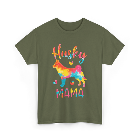 Husky Mama Colorful Husky T-Shirt - Military Green