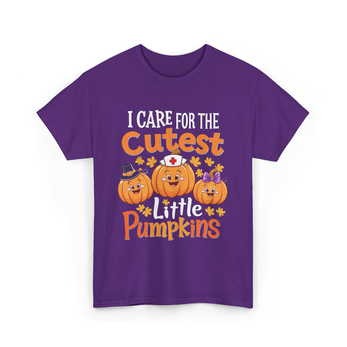 I Care for the Cutest Pumpkins Nurse T-Shirt - Purple