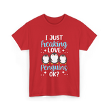 I Just Love Penguins Penguin T-Shirt - Red