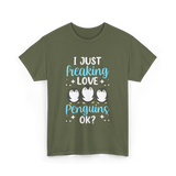 I Just Love Penguins Penguin T-Shirt - Military Green