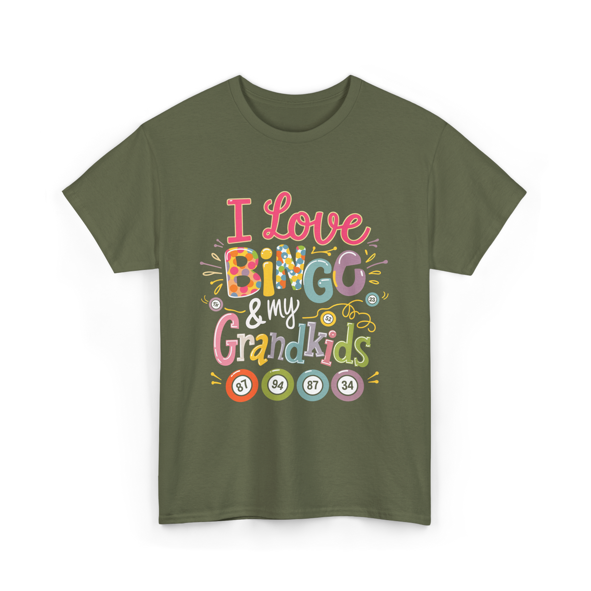 I Love Bingo Grandkids Bingo T-Shirt - Military Green