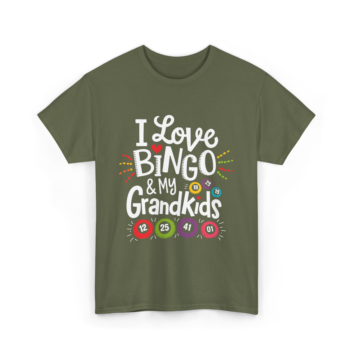 I Love Bingo Grandkids Bingo T-Shirt - Military Green