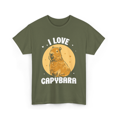 I Love Capybara Capybara Rodent T-Shirt - Military Green