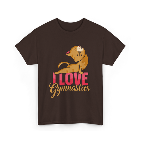 I Love Gymnastics Cat Gymnastics T-Shirt - Dark Chocolate