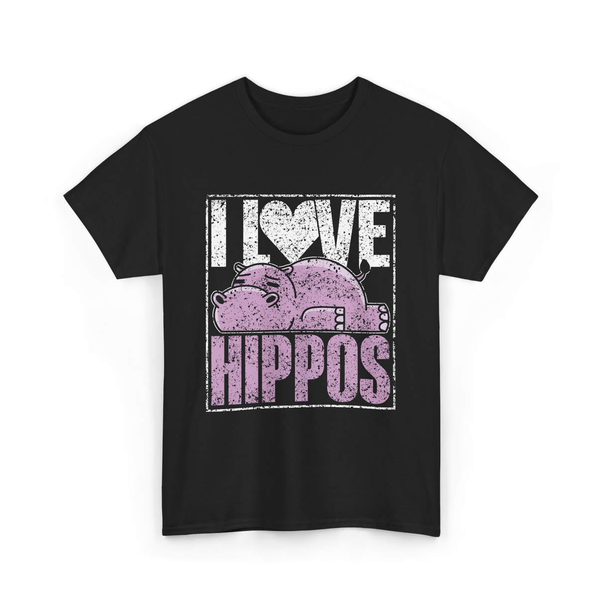 I Love Hippos Hippopotamus Cute T-Shirt - Black