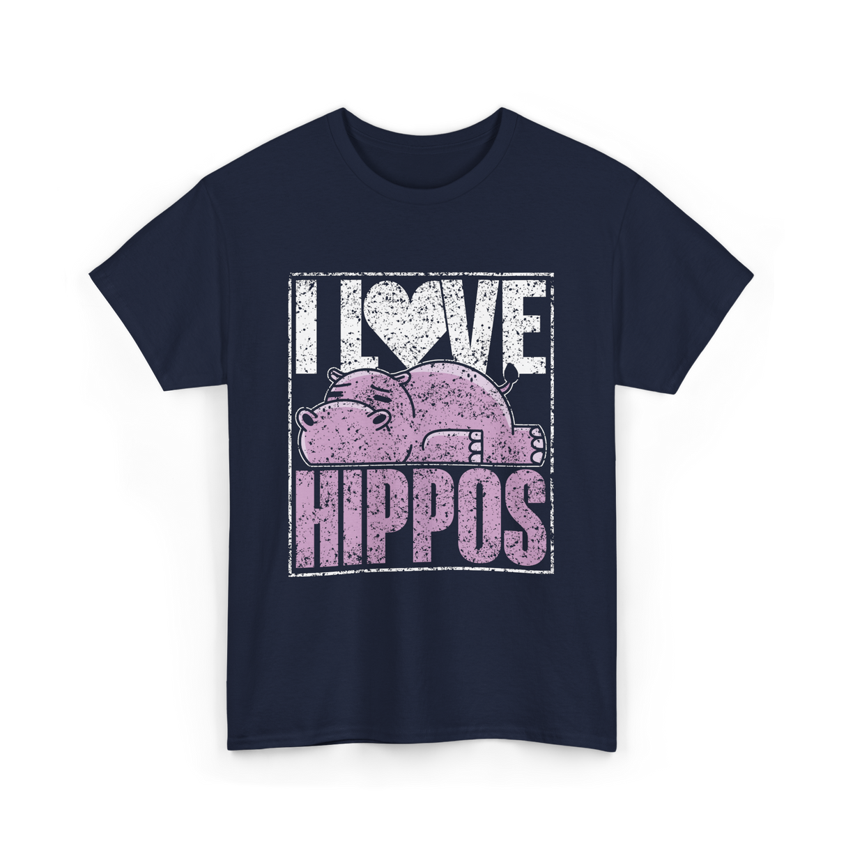 I Love Hippos Hippopotamus Cute T-Shirt - Navy