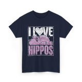 I Love Hippos Hippopotamus Cute T-Shirt - Navy