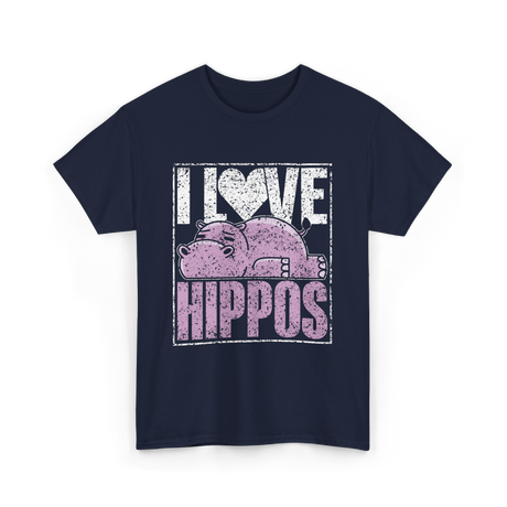 I Love Hippos Hippopotamus Cute T-Shirt - Navy