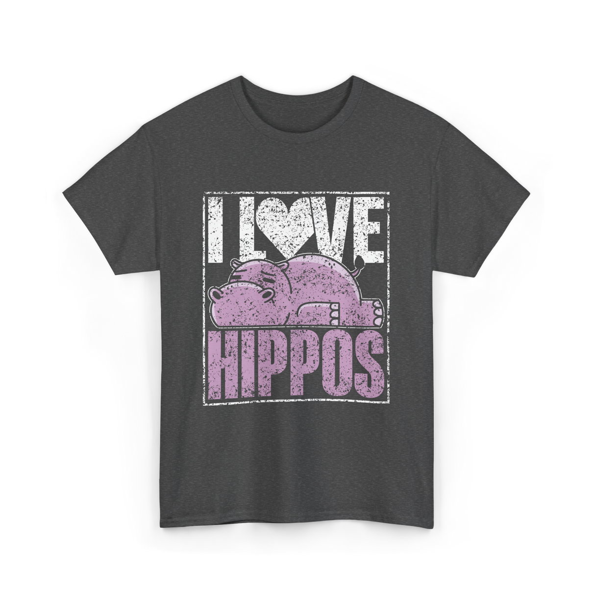 I Love Hippos Hippopotamus Cute T-Shirt - Dark Heather