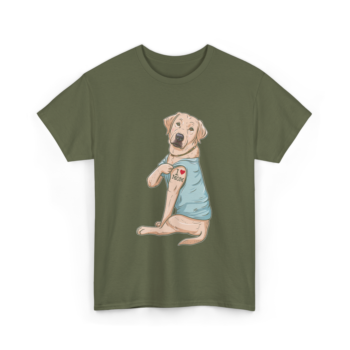 I Love Mom Labrador Dog T-Shirt - Military Green