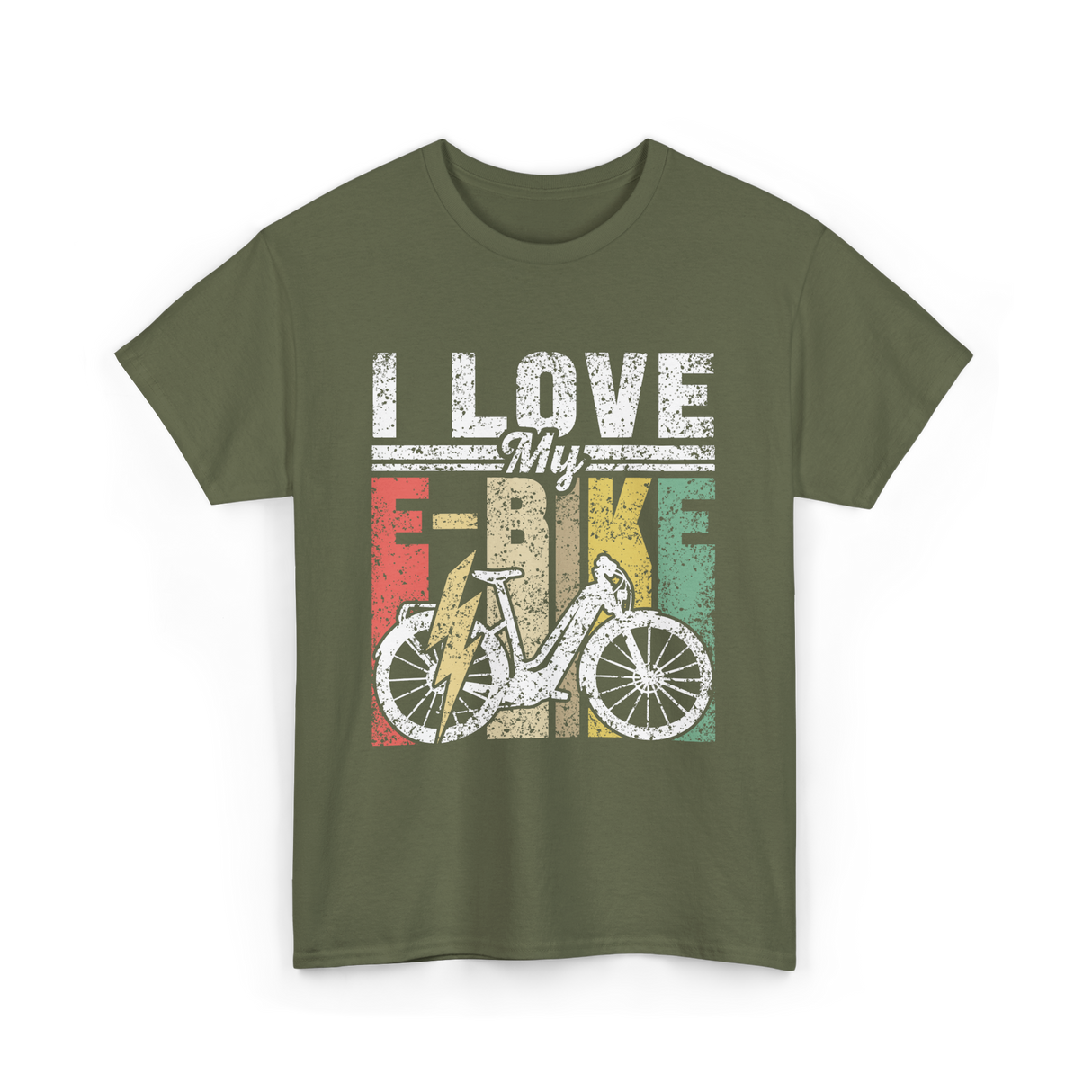 I Love My E-Bike Cycling Electric Rider T-Shirt - Military Green