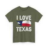 I Love Texas Texas Pride T-Shirt - Military Green