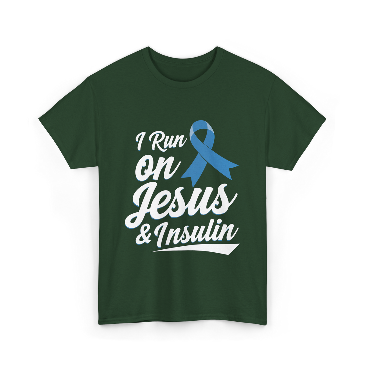 I Run on Jesus Diabetes Awareness T-Shirt - Forest Green