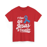 I Run on Jesus Diabetes Awareness T-Shirt - Red