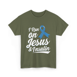 I Run on Jesus Diabetes Awareness T-Shirt - Military Green